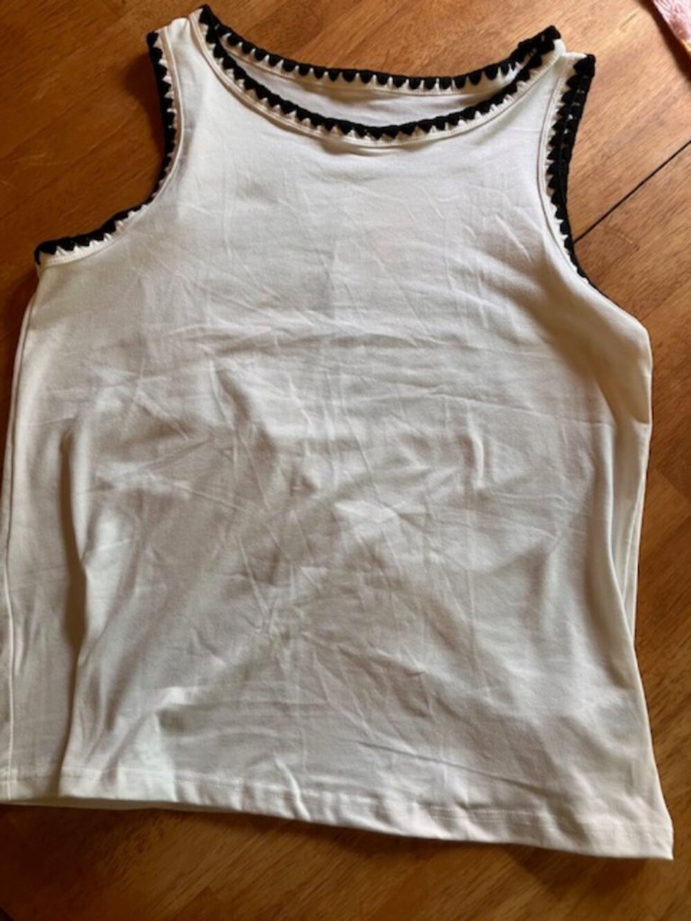 NEW tank top white with black embroidered trim